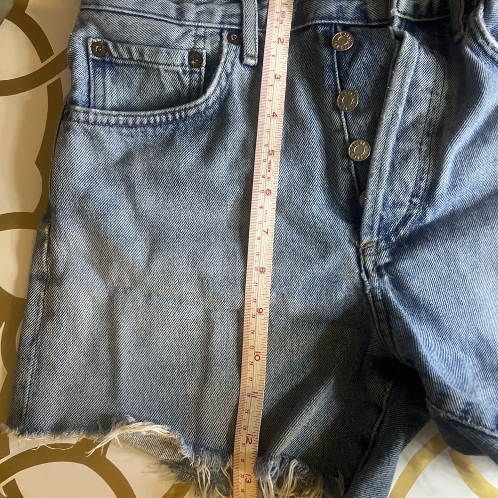 Agolde Light Blue Frayed Denim Shorts - Picture 4 of 7